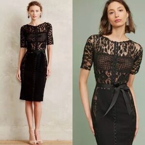 Anthropologie Black Lace Sheath Dress with Ribbon Waist